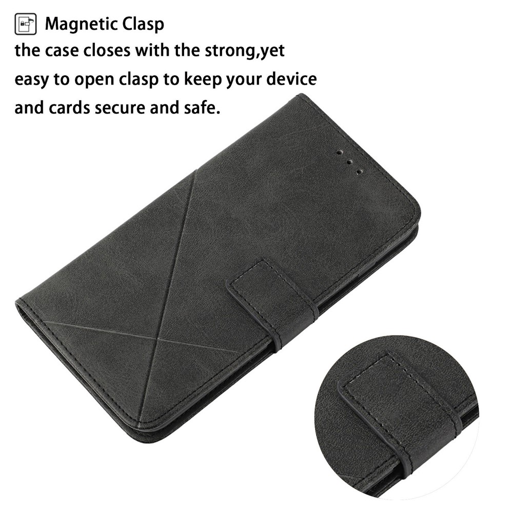 Stripe Leather Phone Case Solid Color Wallet Phone Shell for Xiaomi Redmi 10 Prime / Redmi 10 - Black-2
