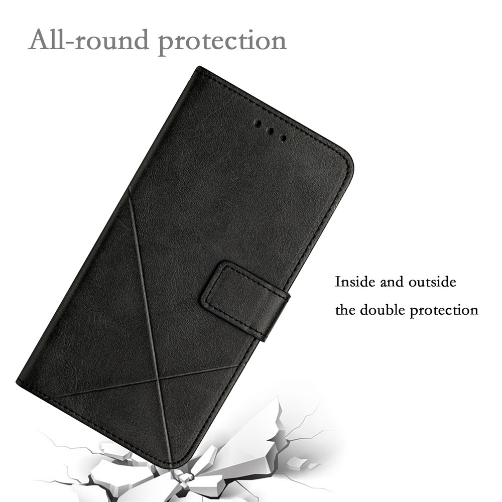 Stripe Leather Phone Case Solid Color Wallet Phone Shell for Xiaomi Redmi 10 Prime / Redmi 10 - Black-3