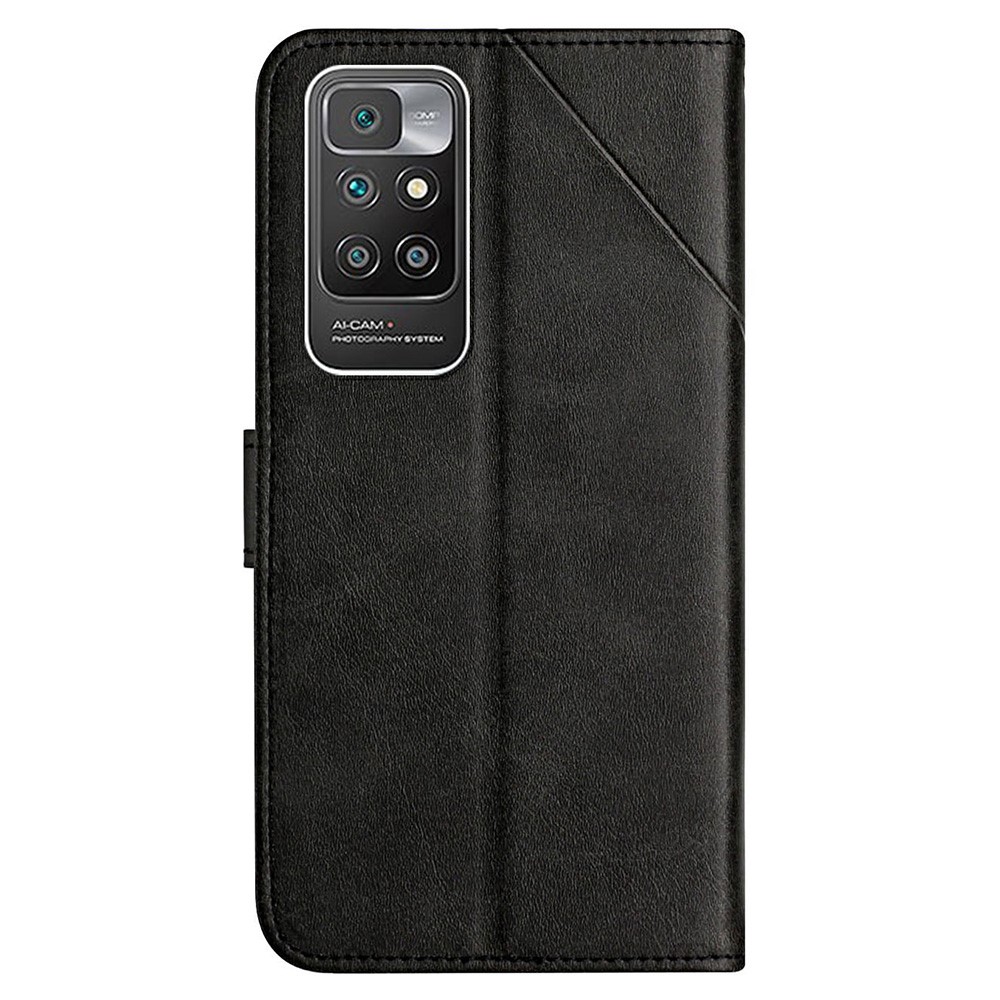Stripe Leather Phone Case Solid Color Wallet Phone Shell for Xiaomi Redmi 10 Prime / Redmi 10 - Black-5