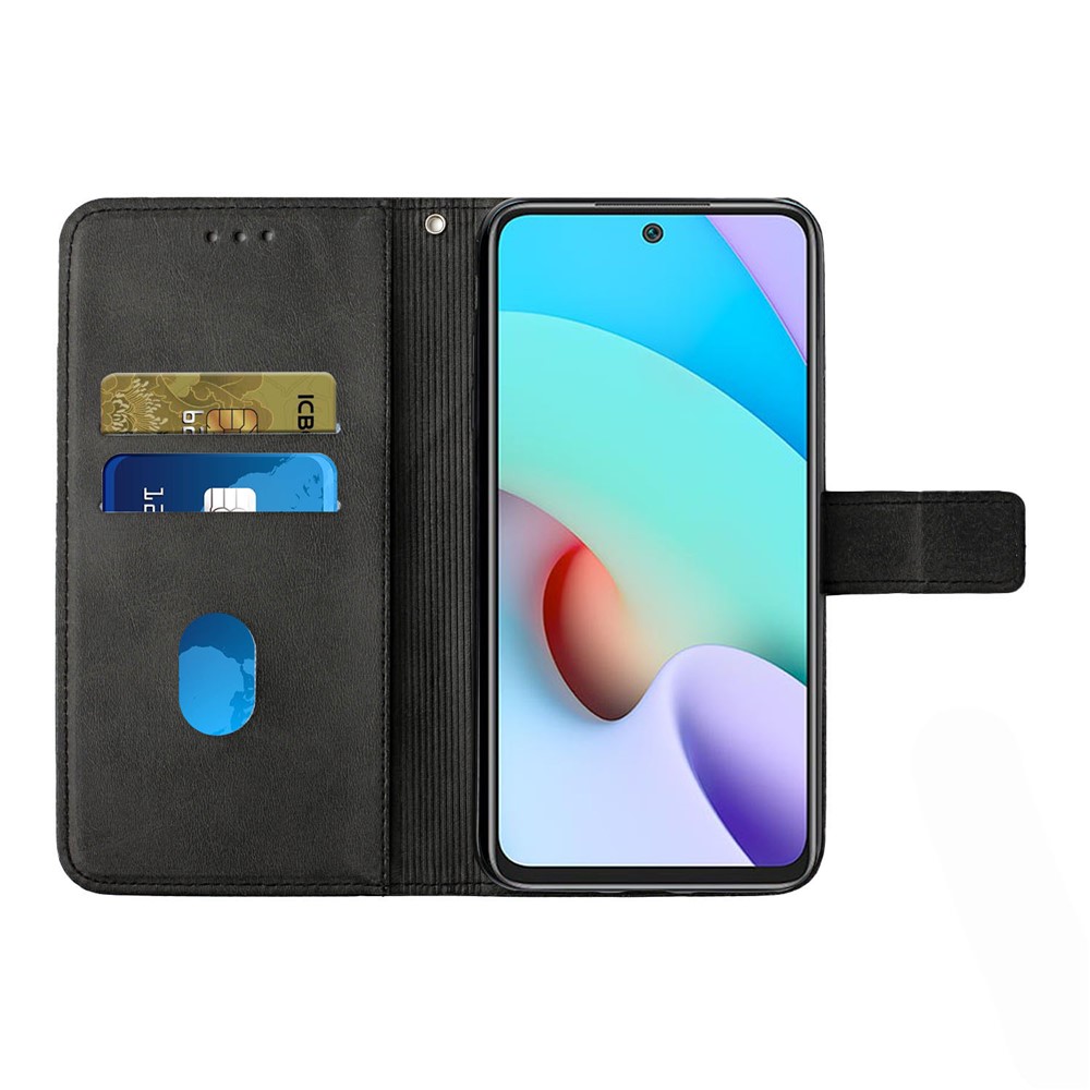 Stripe Leather Phone Case Solid Color Wallet Phone Shell for Xiaomi Redmi 10 Prime / Redmi 10 - Black-8