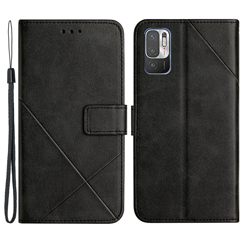 Scratch Resistant Solid Color Stripe Leather Phone Case Wallet Shell for Xiaomi Redmi Note 10 5G / Redmi Note 10T 5G / Poco M3 Pro 5G / Poco M3 Pro 4G - Black-1