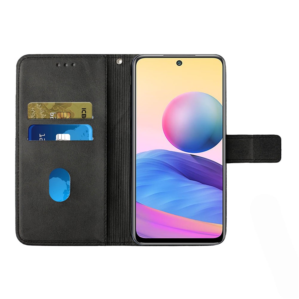 Scratch Resistant Solid Color Stripe Leather Phone Case Wallet Shell for Xiaomi Redmi Note 10 5G / Redmi Note 10T 5G / Poco M3 Pro 5G / Poco M3 Pro 4G - Black-8