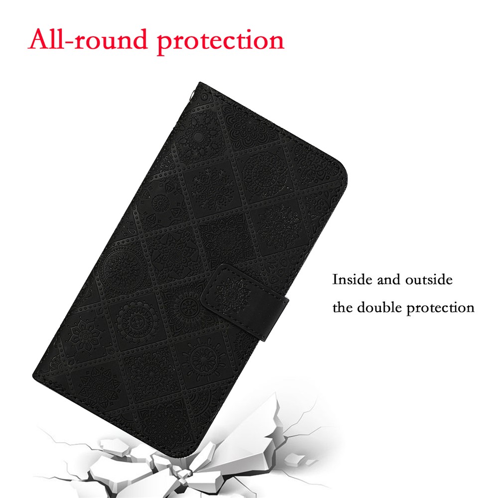 Ethnic Flower Imprinted Wallet Leather Case with Hand Strap for Xiaomi Poco M3 Pro 4G / 5G / Redmi Note 10 5G/Redmi Note 10T 5G - Black-3