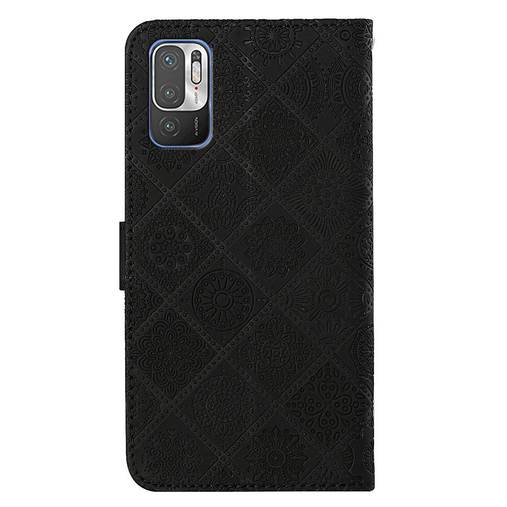 Ethnic Flower Imprinted Wallet Leather Case with Hand Strap for Xiaomi Poco M3 Pro 4G / 5G / Redmi Note 10 5G/Redmi Note 10T 5G - Black-5