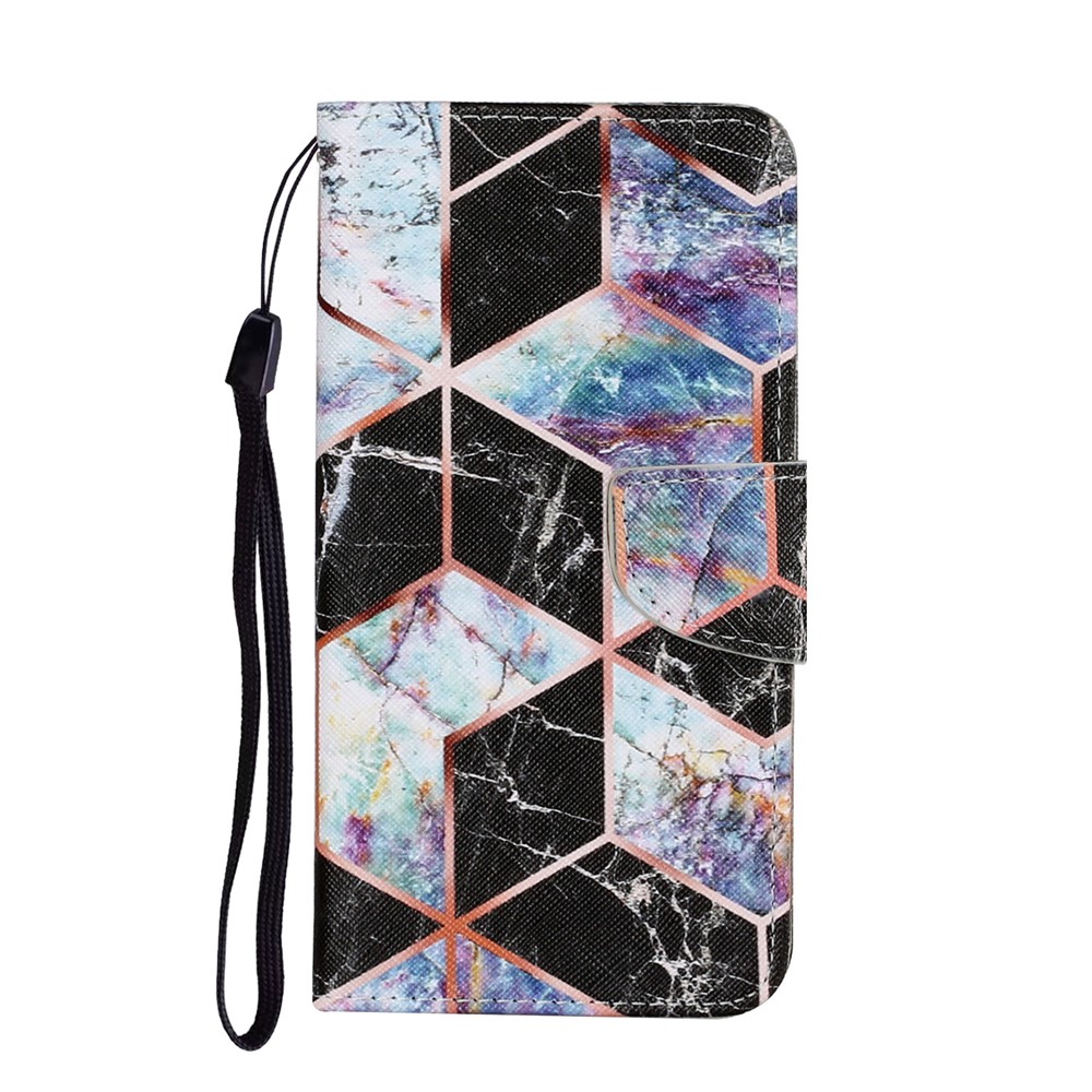 Folio Flip Magnetic Clasp Pattern Printing Leather Phone Case Wallet Stand Cover with Wrist Strap for Xiaomi Redmi Note 10 Pro 5G (China)/Poco X3 GT - Marble/Black-2