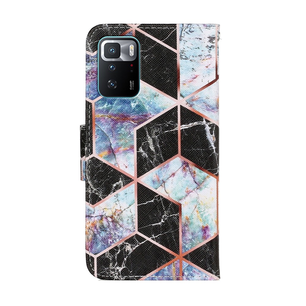 Folio Flip Magnetic Clasp Pattern Printing Leather Phone Case Wallet Stand Cover with Wrist Strap for Xiaomi Redmi Note 10 Pro 5G (China)/Poco X3 GT - Marble/Black-3
