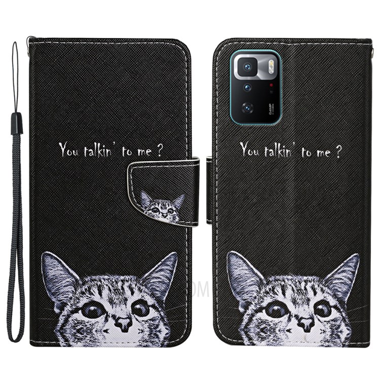 Pattern Printing Folio Flip Leather Phone Case Wallet Stand Cover with Wrist Strap for Xiaomi Redmi Note 10 Pro 5G (China)/Poco X3 GT - Little Cat-1