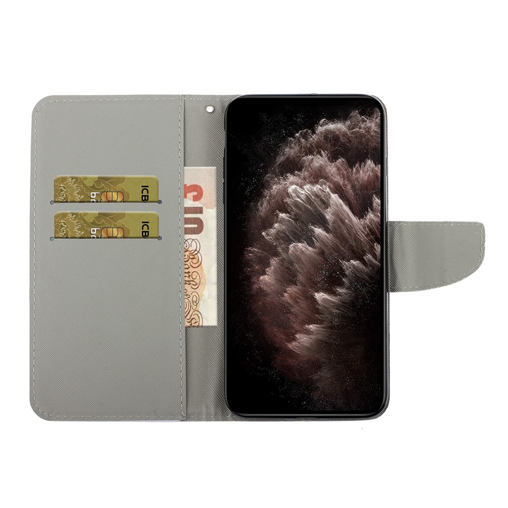 Pattern Printing Shockproof Leather Phone Case Wallet Cover with Wrist Strap for Xiaomi Redmi 10/Redmi 10 Prime - Rose and Wolf-5