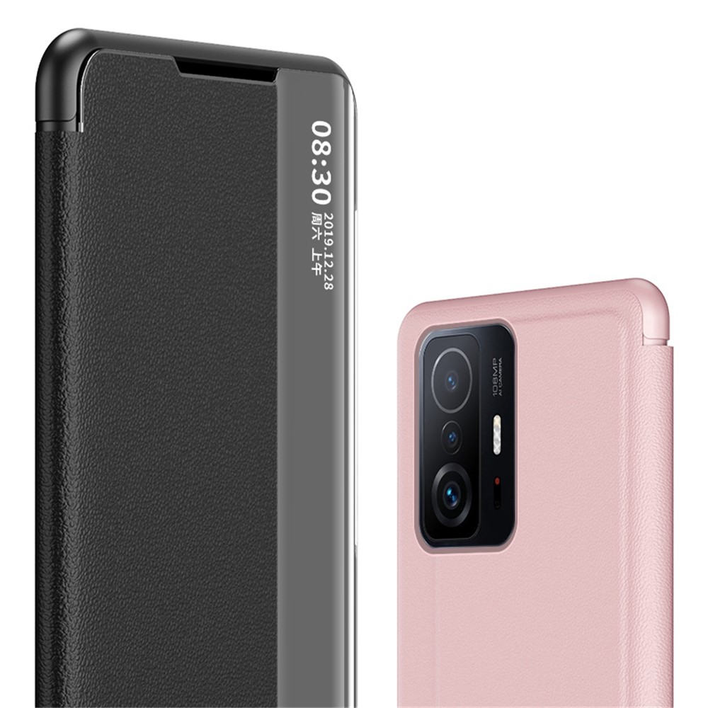 Translucent View Window Leather Stand Phone Shell Flip Case for Xiaomi 11T/11T Pro - Black-3