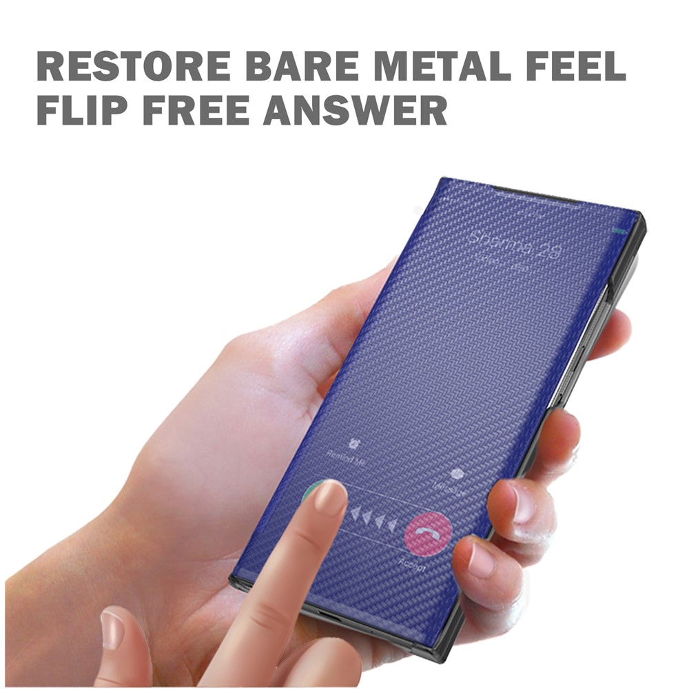 Fall-proof Carbon Fiber Texture Folio Flip Kickstand Hard PC Phone Case Shell for Xiaomi Redmi 10/10 Prime - Blue-2