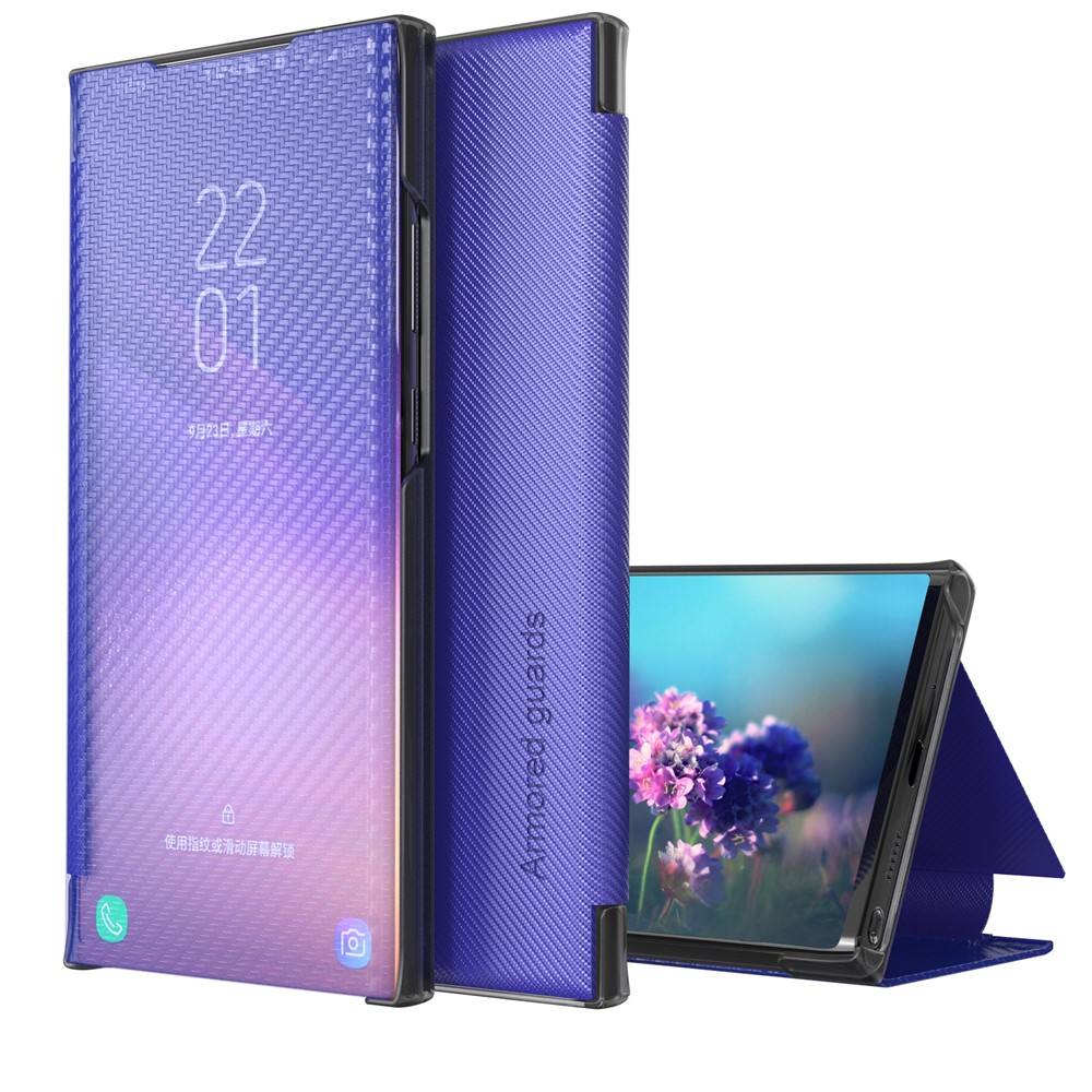 Fall-proof Carbon Fiber Texture Folio Flip Kickstand Hard PC Phone Case Shell for Xiaomi Redmi 10/10 Prime - Blue-7