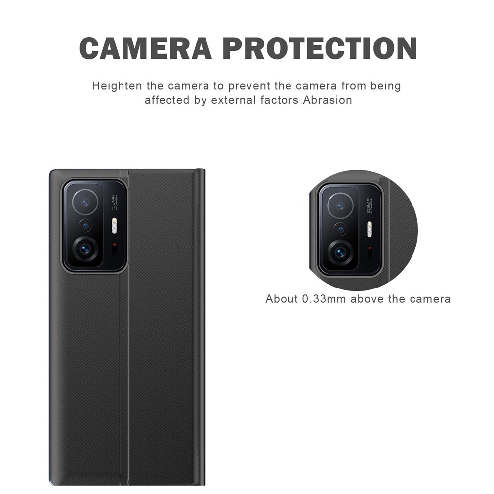 Foldable Stand Folio Flip Litchi Leather Auto-absorbed Protector Shell with View Window for Xiaomi 11T/11T Pro - Dark Blue-6