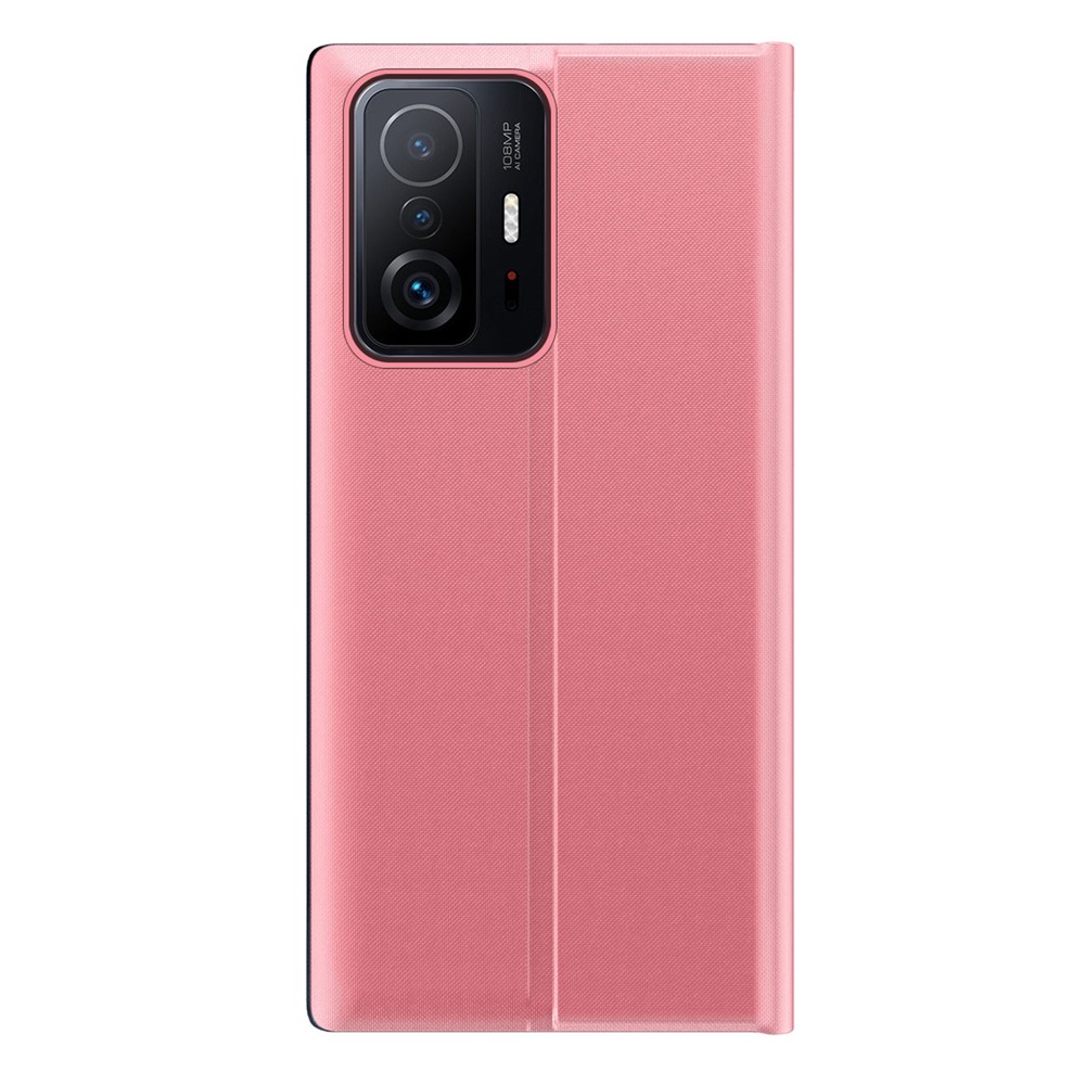 Foldable Stand Folio Flip Litchi Leather Auto-absorbed Protector Shell with View Window for Xiaomi 11T/11T Pro - Pink-3