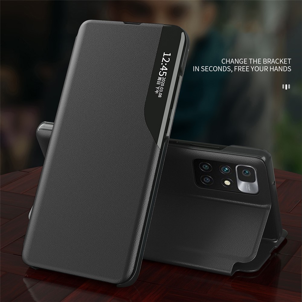 Litchi Texture Leather Phone Stand Case Folio Flip Cover with View Window for Xiaomi 11T/11T Pro - Sapphire-4