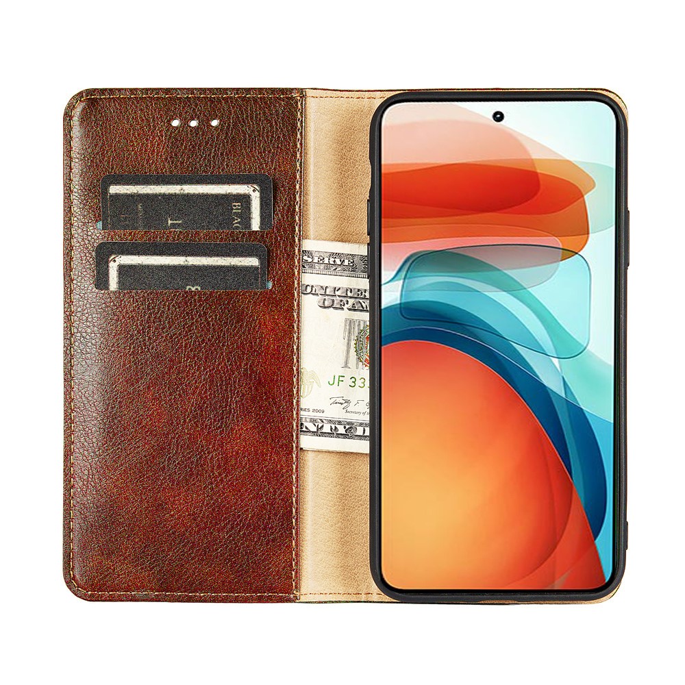 Magnetic Closure Folio Flip Leather Phone Stand Cover Wallet Case Shell for Xiaomi Redmi Note 10 Pro 4G (Global)/(India)/Note 10 Pro Max - Brown-4