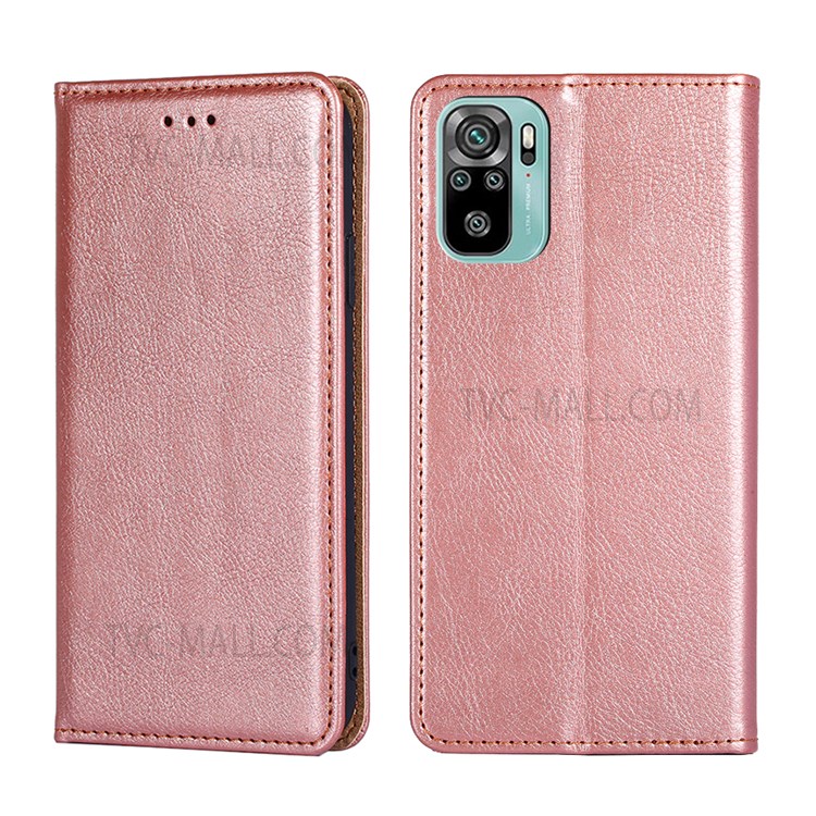 Wallet Stand Design Auto-absorbed Closure Leather Phone Flip Cover Shell for Xiaomi Redmi Note 10 4G/Note 10S - Rose Gold-1