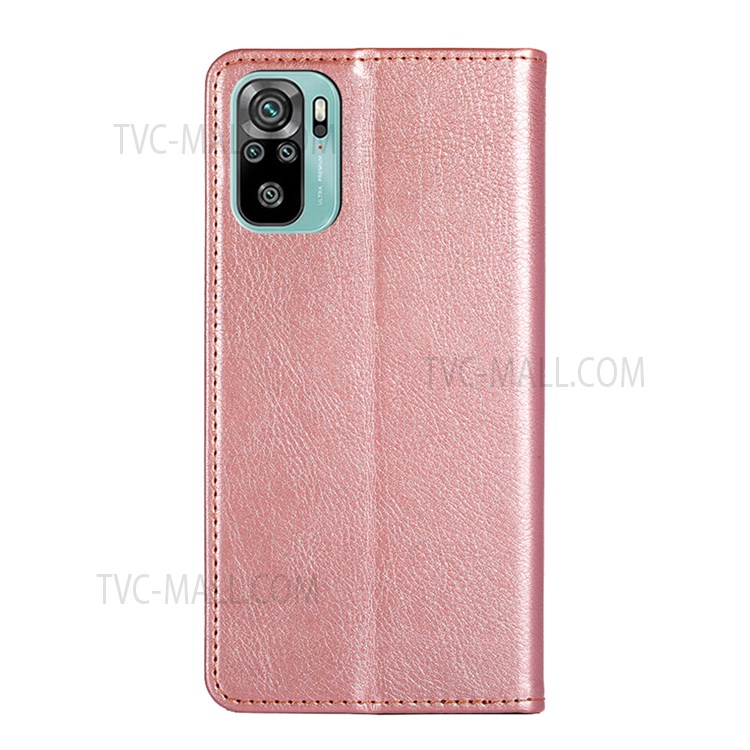 Wallet Stand Design Auto-absorbed Closure Leather Phone Flip Cover Shell for Xiaomi Redmi Note 10 4G/Note 10S - Rose Gold-3