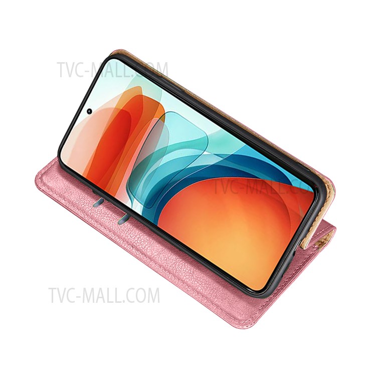 Wallet Stand Design Auto-absorbed Closure Leather Phone Flip Cover Shell for Xiaomi Redmi Note 10 4G/Note 10S - Rose Gold-5