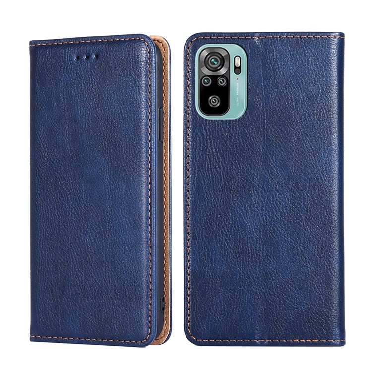 Wallet Stand Design Auto-absorbed Closure Leather Phone Flip Cover Shell for Xiaomi Redmi Note 10 4G/Note 10S - Blue-1