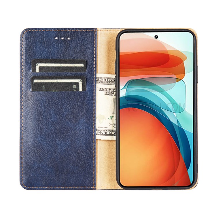 Wallet Stand Design Auto-absorbed Closure Leather Phone Flip Cover Shell for Xiaomi Redmi Note 10 4G/Note 10S - Blue-4