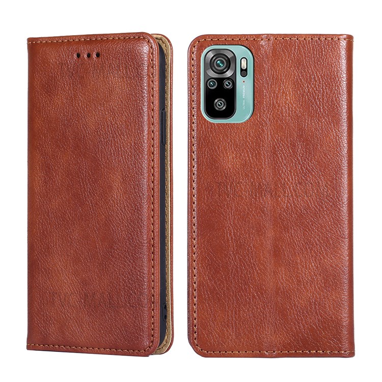 Wallet Stand Design Auto-absorbed Closure Leather Phone Flip Cover Shell for Xiaomi Redmi Note 10 4G/Note 10S - Brown-1