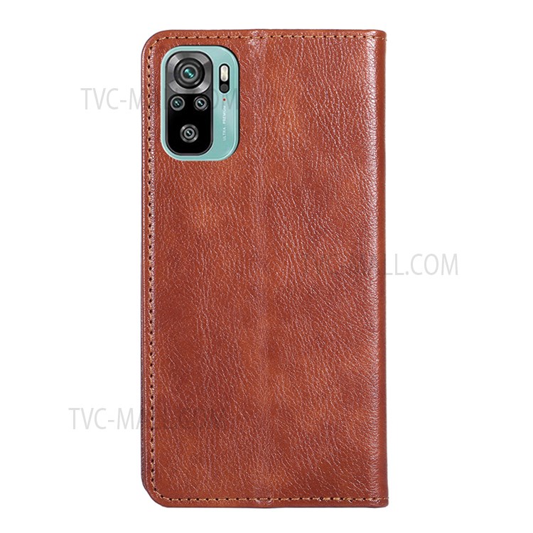 Wallet Stand Design Auto-absorbed Closure Leather Phone Flip Cover Shell for Xiaomi Redmi Note 10 4G/Note 10S - Brown-3