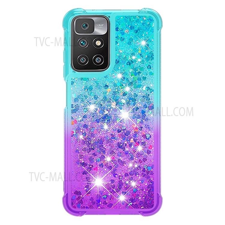 Anti-Drop Gradient Quicksand Glitter Flowing Liquid Floating Bling Stylish TPU Case for Xiaomi Redmi 10 - Sky Blue/Purple-1