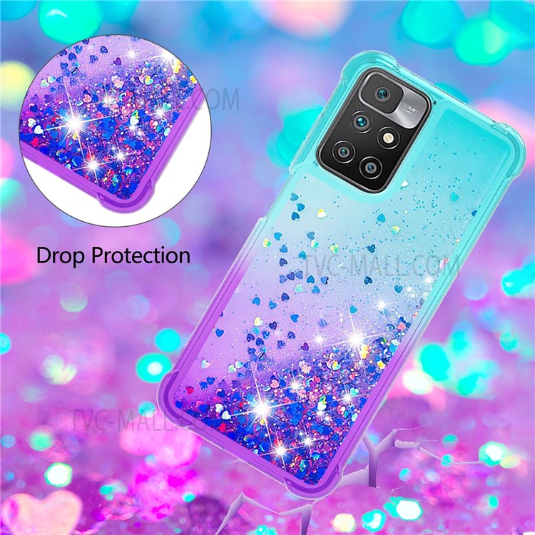 Anti-Drop Gradient Quicksand Glitter Flowing Liquid Floating Bling Stylish TPU Case for Xiaomi Redmi 10 - Sky Blue/Purple-3