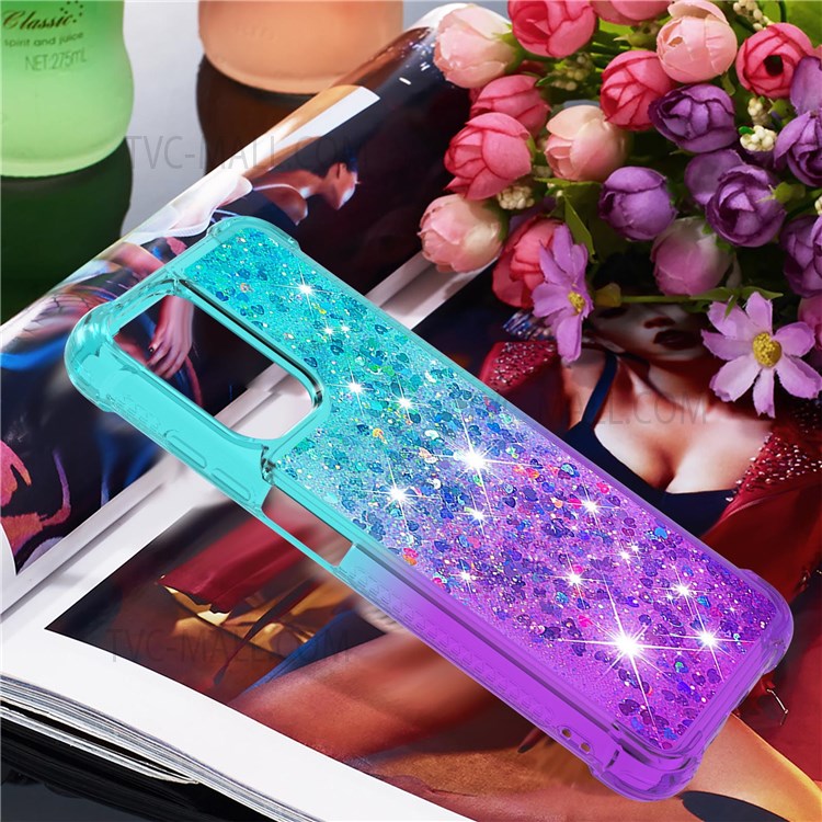 Anti-Drop Gradient Quicksand Glitter Flowing Liquid Floating Bling Stylish TPU Case for Xiaomi Redmi 10 - Sky Blue/Purple-4