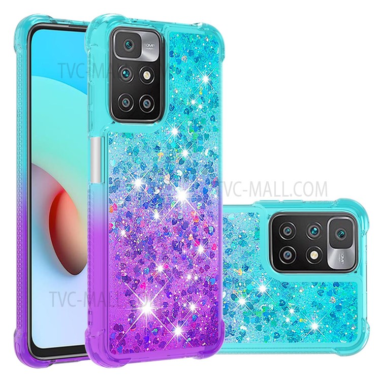 Anti-Drop Gradient Quicksand Glitter Flowing Liquid Floating Bling Stylish TPU Case for Xiaomi Redmi 10 - Sky Blue/Purple-7