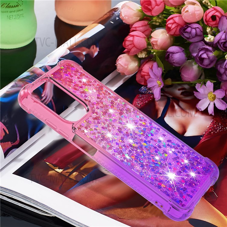 Anti-Drop Gradient Quicksand Glitter Flowing Liquid Floating Bling Stylish TPU Case for Xiaomi Redmi 10 - Pink/Purple-4