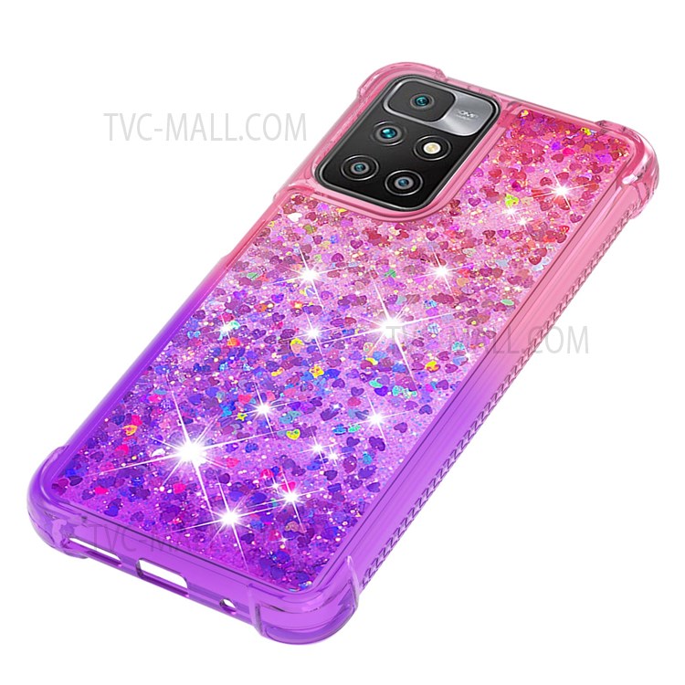 Anti-Drop Gradient Quicksand Glitter Flowing Liquid Floating Bling Stylish TPU Case for Xiaomi Redmi 10 - Pink/Purple-5
