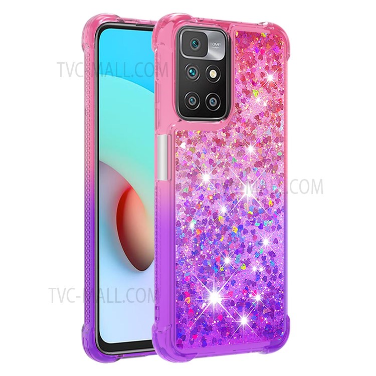 Anti-Drop Gradient Quicksand Glitter Flowing Liquid Floating Bling Stylish TPU Case for Xiaomi Redmi 10 - Pink/Purple-6