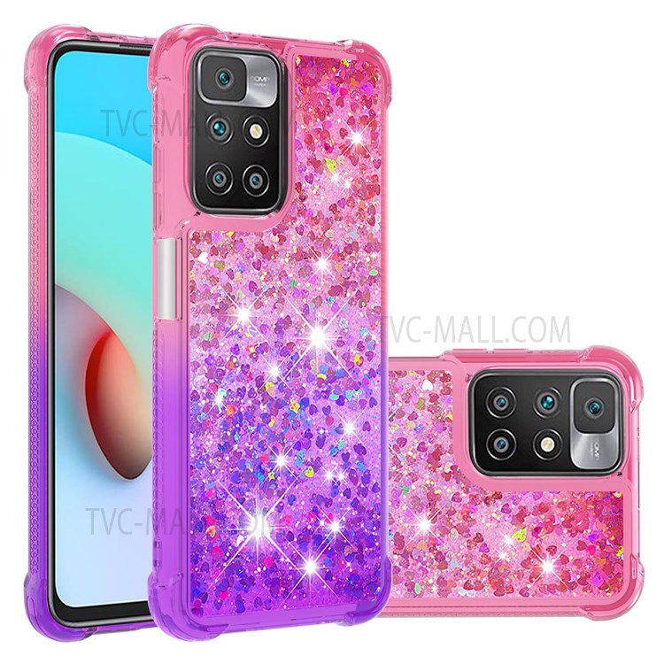 Anti-Drop Gradient Quicksand Glitter Flowing Liquid Floating Bling Stylish TPU Case for Xiaomi Redmi 10 - Pink/Purple-7