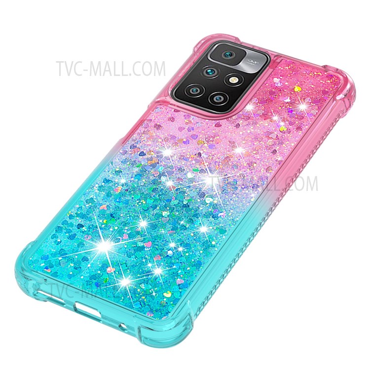 Anti-Drop Gradient Quicksand Glitter Flowing Liquid Floating Bling Stylish TPU Case for Xiaomi Redmi 10 - Pink/Sky Blue-5
