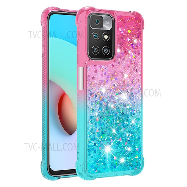 Anti-Drop Gradient Quicksand Glitter Flowing Liquid Floating Bling Stylish TPU Case for Xiaomi Redmi 10 - Pink/Sky Blue-6