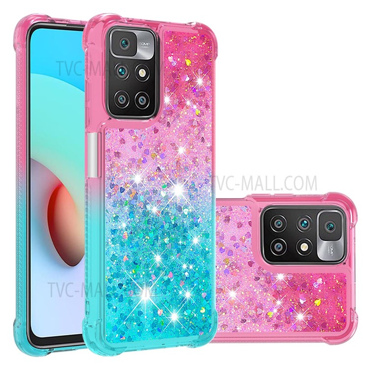 Anti-Drop Gradient Quicksand Glitter Flowing Liquid Floating Bling Stylish TPU Case for Xiaomi Redmi 10 - Pink/Sky Blue-7