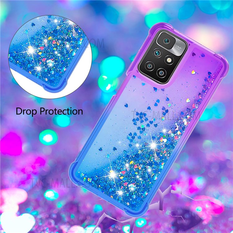 Anti-Drop Gradient Quicksand Glitter Flowing Liquid Floating Bling Stylish TPU Case for Xiaomi Redmi 10 - Purple/Blue-3