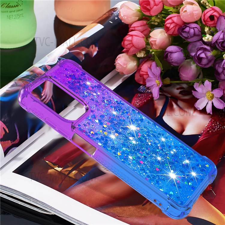 Anti-Drop Gradient Quicksand Glitter Flowing Liquid Floating Bling Stylish TPU Case for Xiaomi Redmi 10 - Purple/Blue-4
