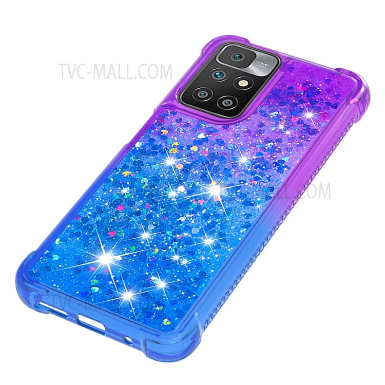 Anti-Drop Gradient Quicksand Glitter Flowing Liquid Floating Bling Stylish TPU Case for Xiaomi Redmi 10 - Purple/Blue-5