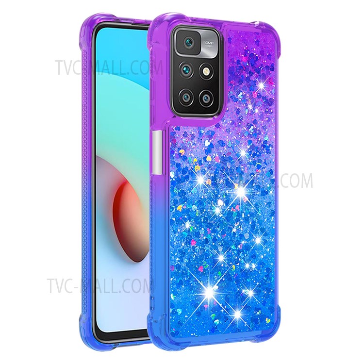 Anti-Drop Gradient Quicksand Glitter Flowing Liquid Floating Bling Stylish TPU Case for Xiaomi Redmi 10 - Purple/Blue-6
