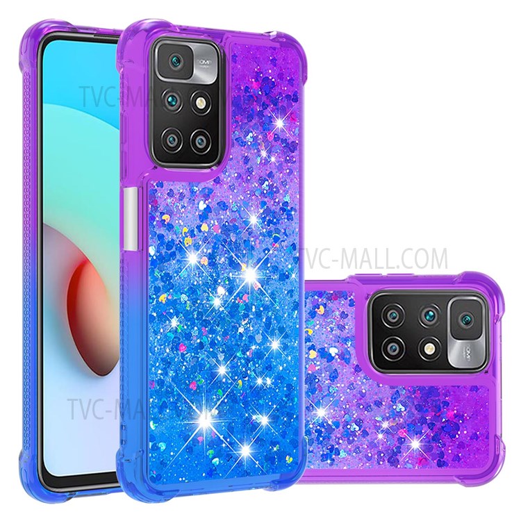 Anti-Drop Gradient Quicksand Glitter Flowing Liquid Floating Bling Stylish TPU Case for Xiaomi Redmi 10 - Purple/Blue-7