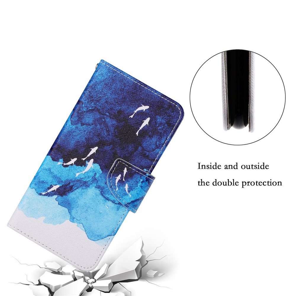 Pattern Printing Stand Wallet Design Protective Leather Case Phone Cover with Lanyard for Xiaomi 11T - Watercolor Fish-7