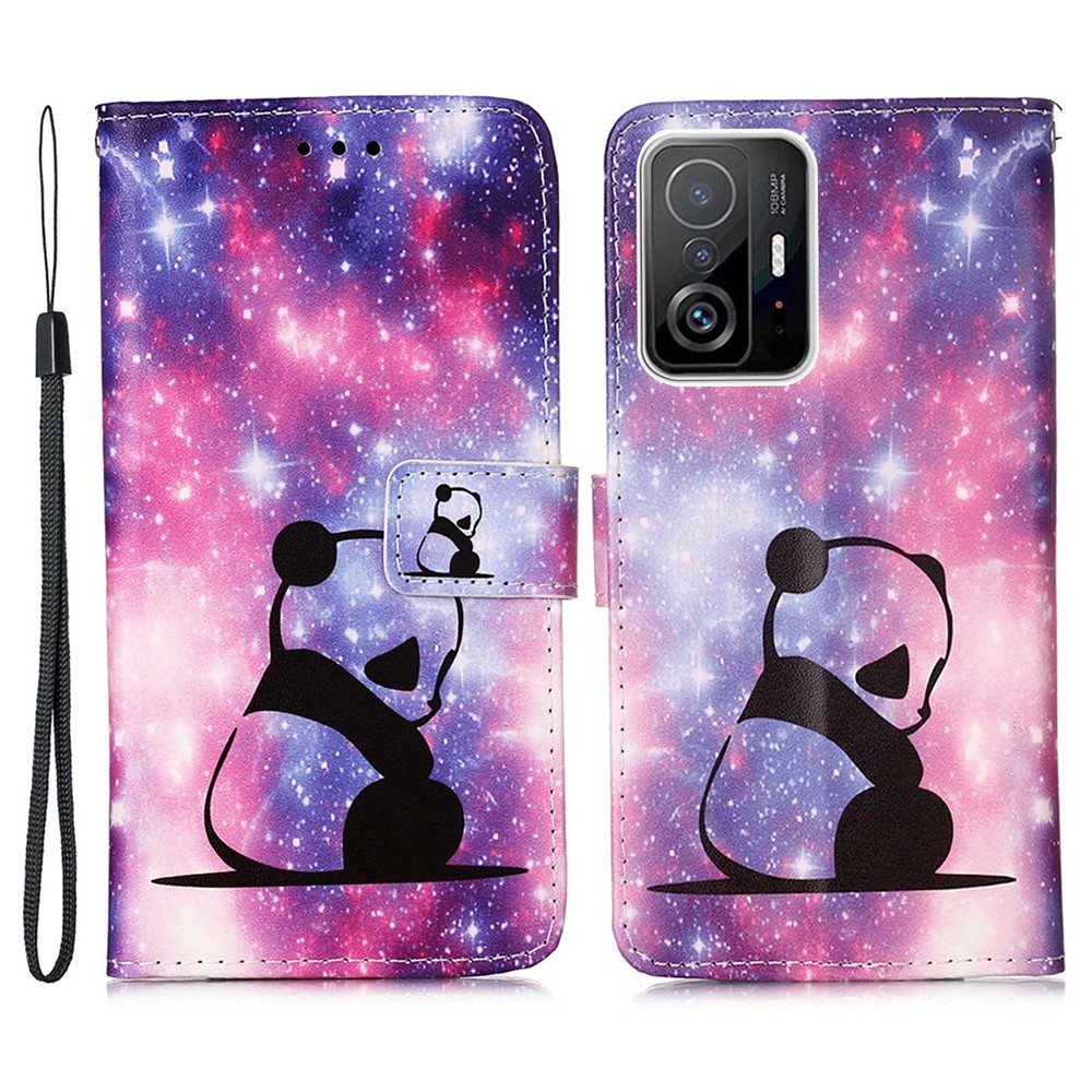 Stylish Pattern Printing Wrist Strap Anti-Drop Wallet Stand Design Folio Flip Leather Cover Case for Xiaomi 11T - Baby Panda-1