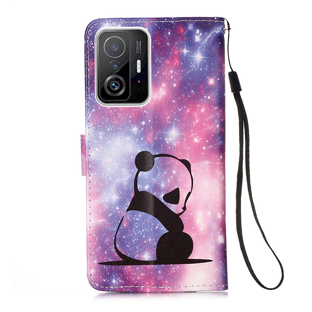 Stylish Pattern Printing Wrist Strap Anti-Drop Wallet Stand Design Folio Flip Leather Cover Case for Xiaomi 11T - Baby Panda-3