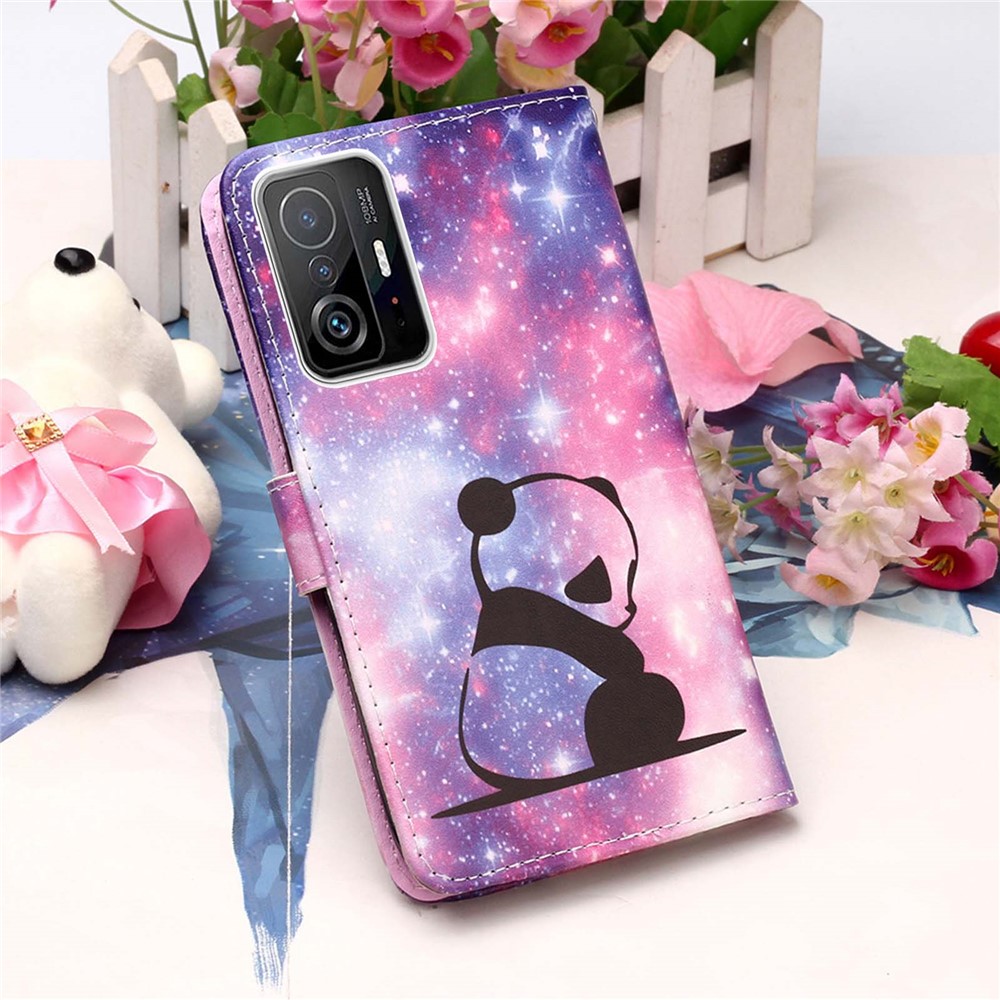 Stylish Pattern Printing Wrist Strap Anti-Drop Wallet Stand Design Folio Flip Leather Cover Case for Xiaomi 11T - Baby Panda-7
