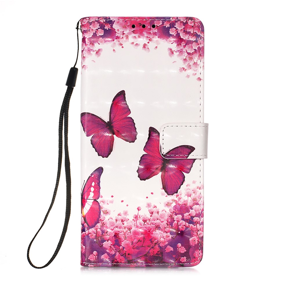 3D Pattern Printing Stand Wallet Design Phone Cover Shell with Strap for Xiaomi Redmi 10/Redmi 10 Prime - Rose Red Butterfly-2