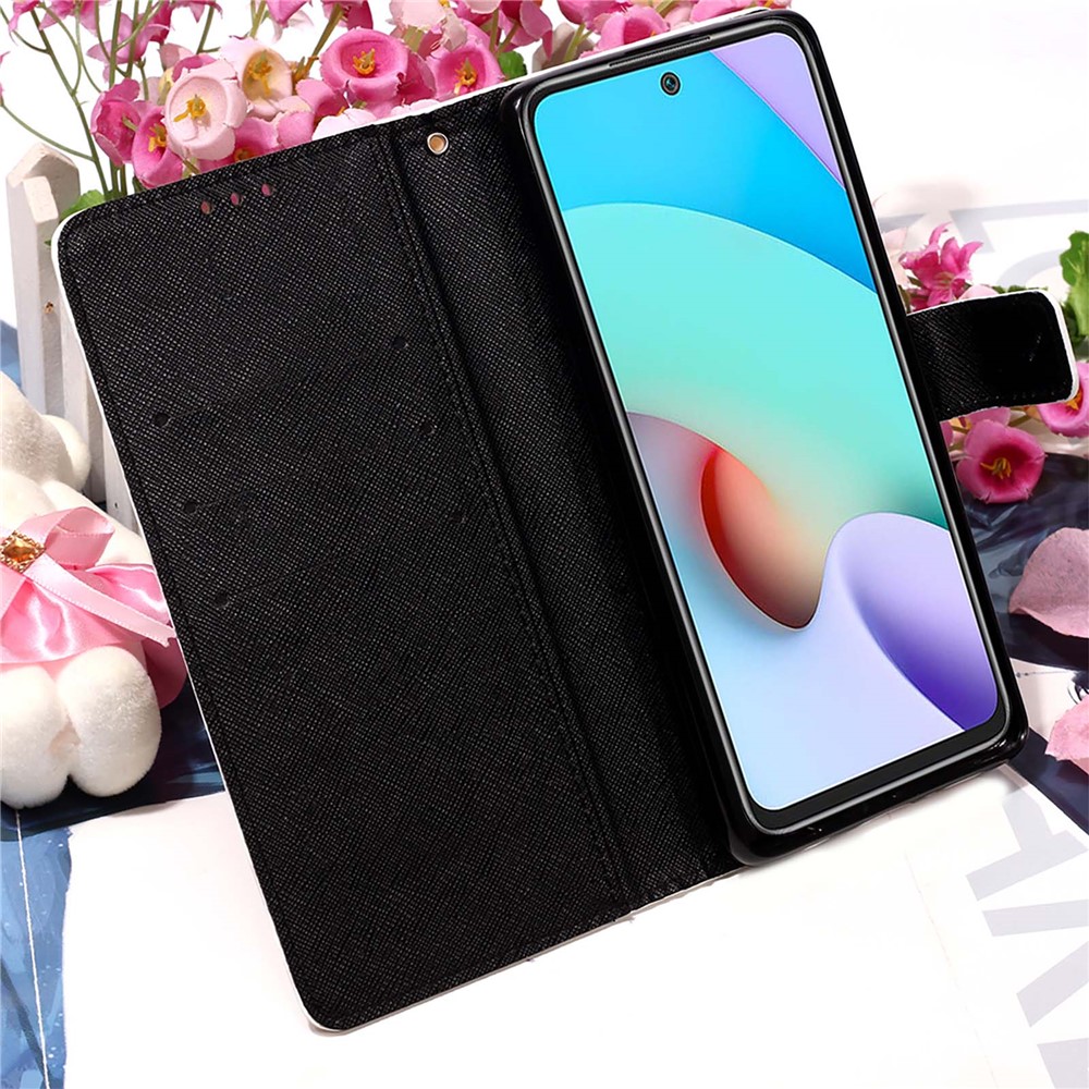 3D Pattern Printing Stand Wallet Design Phone Cover Shell with Strap for Xiaomi Redmi 10/Redmi 10 Prime - Rose Red Butterfly-6