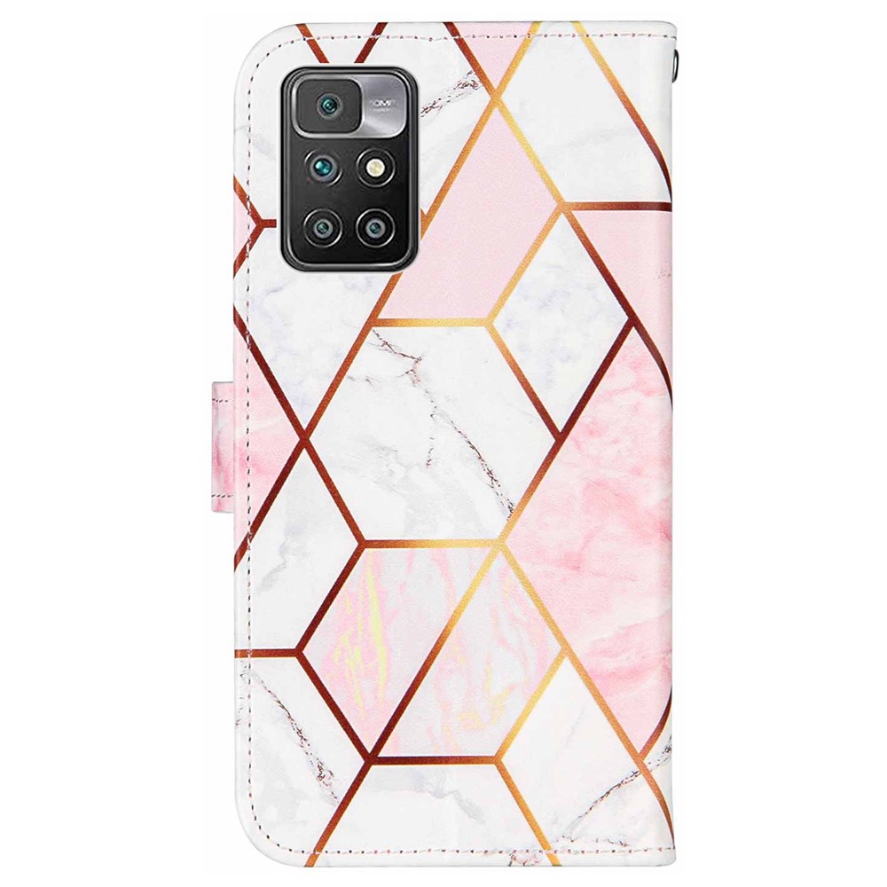 Marble Pattern Splicing Leather Case Wallet Stand Phone Cover Shell for Xiaomi Redmi 10 - Pink/White-3