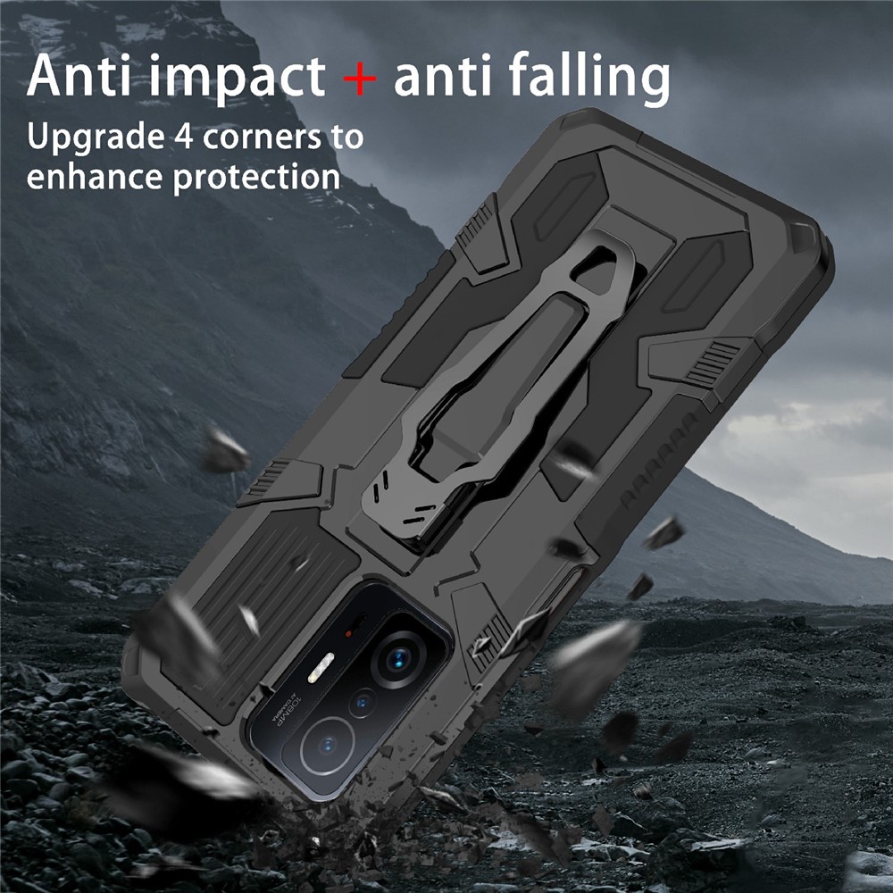 Design de Kickstand de Clipe Traseiro PC + TPU + Metal Hybrid Phone Protective Case Caso Para Xiaomi 11t/11t Pro - Preto